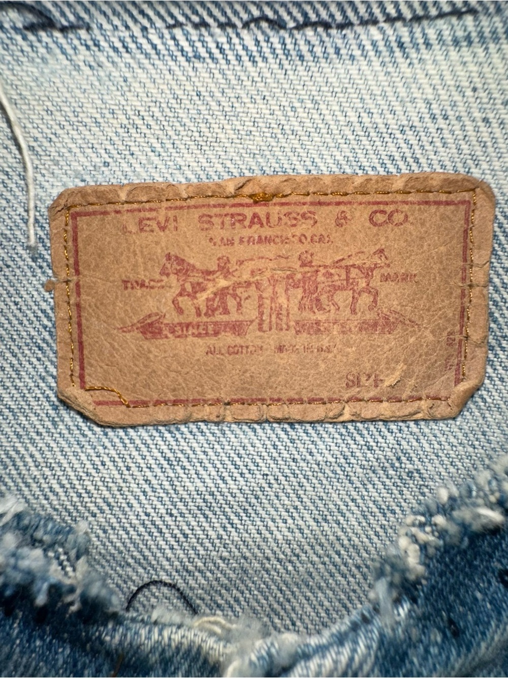 Vintage Reworked Levi's Denim Jacket Hand Painted Desert Steer Skull Mens Large - Picture 14 of 16